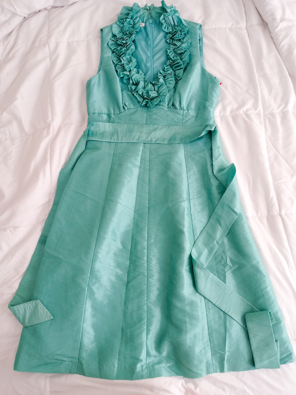 Maggy London Aqua Sleeveless Ruffle-Trim Party Dress